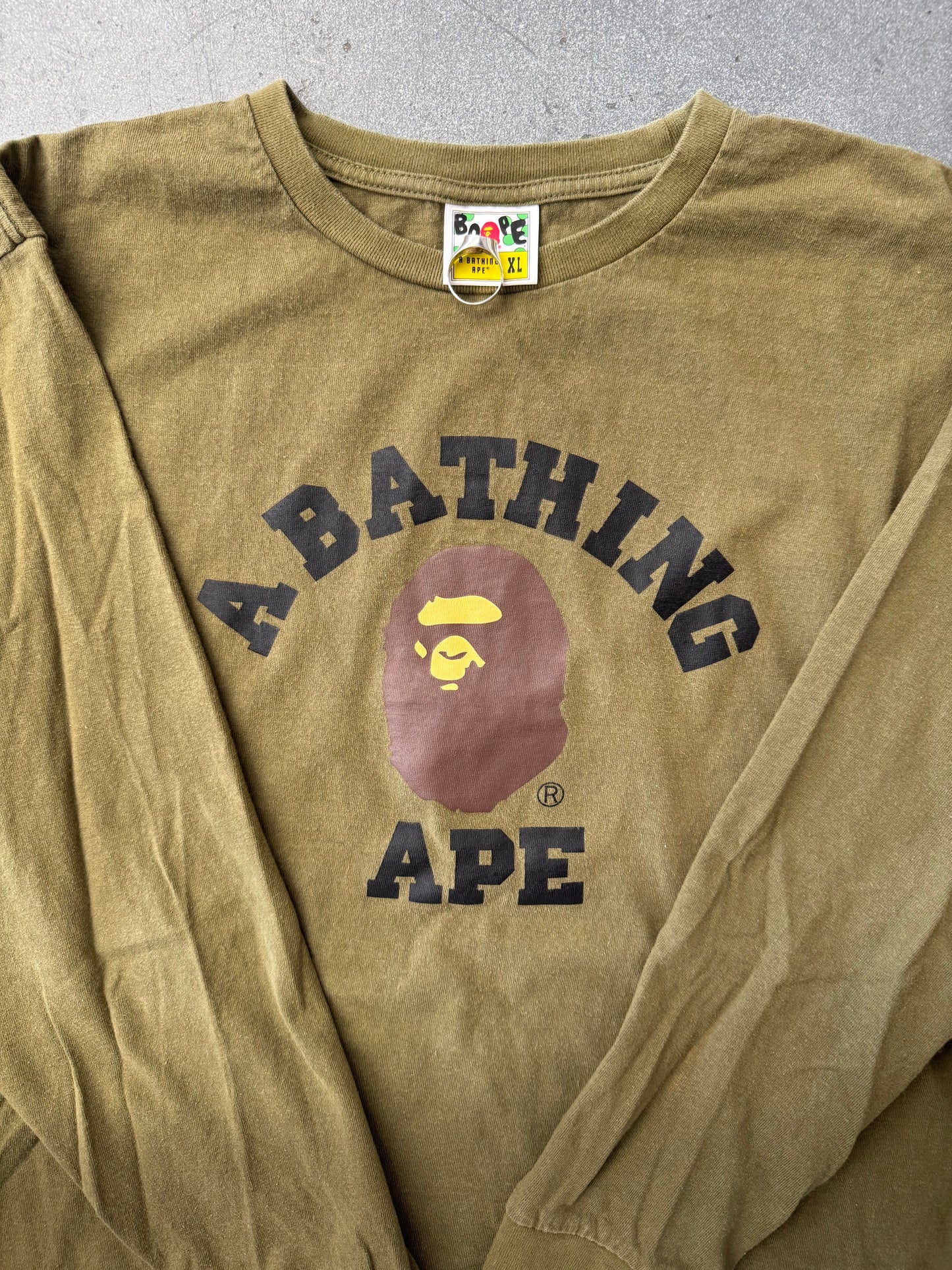 BAPE A BATHING APE LS COLLEGE TEE - OLIVE