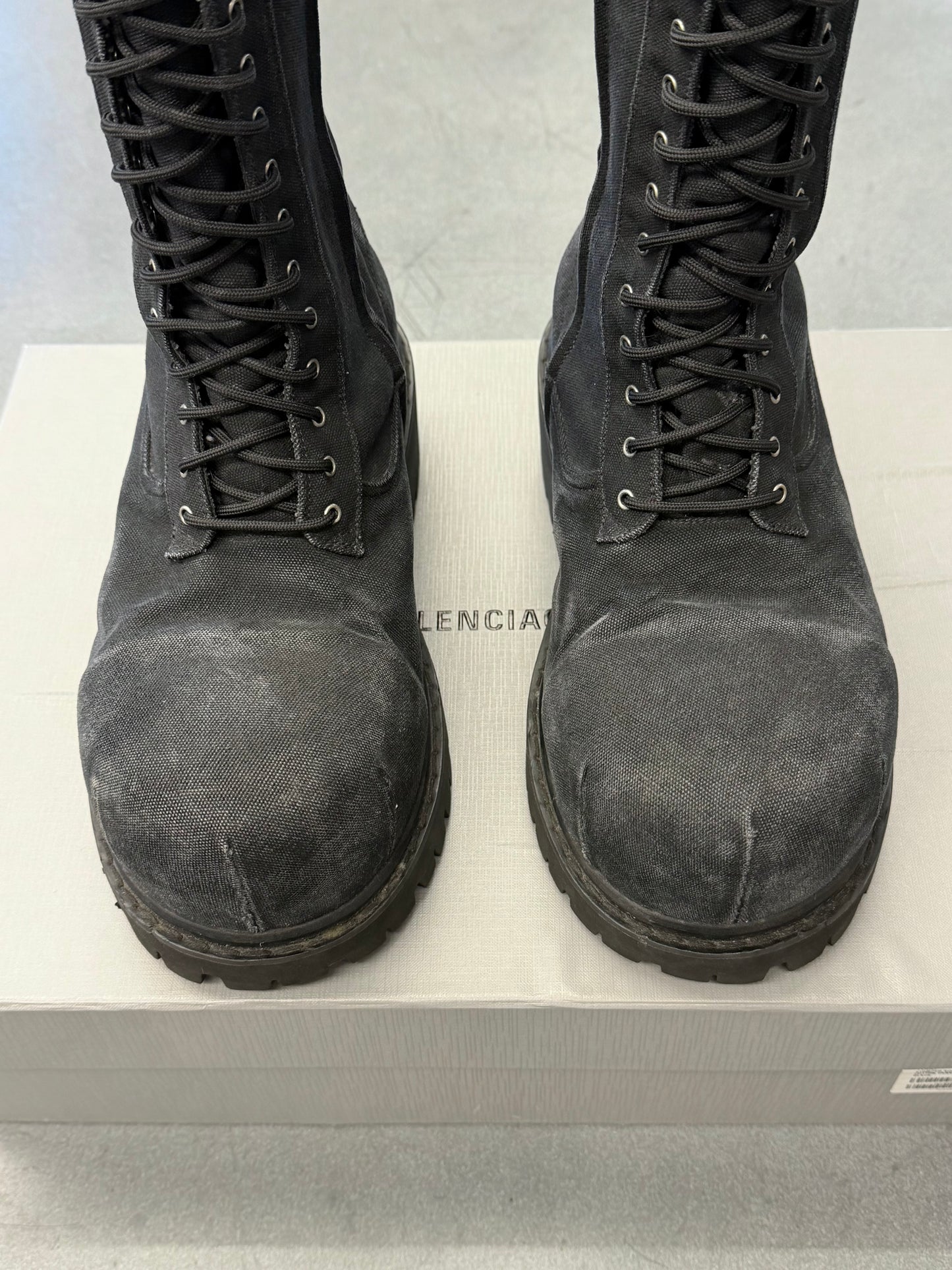 BALENCIAGA BLACK CANVAS STOMPER BOOTS (W/BOX)