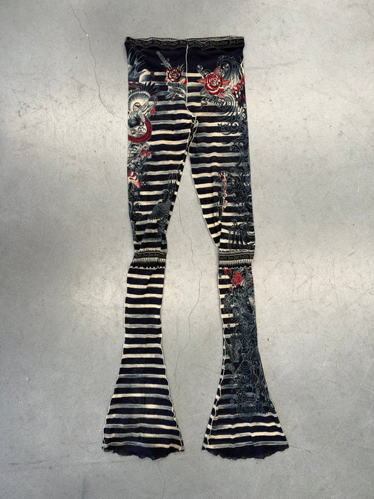 FW23 JEAN PAUL GAULTIER MARINIERE TATTOO FLARE PANTS - NAVY BLUE