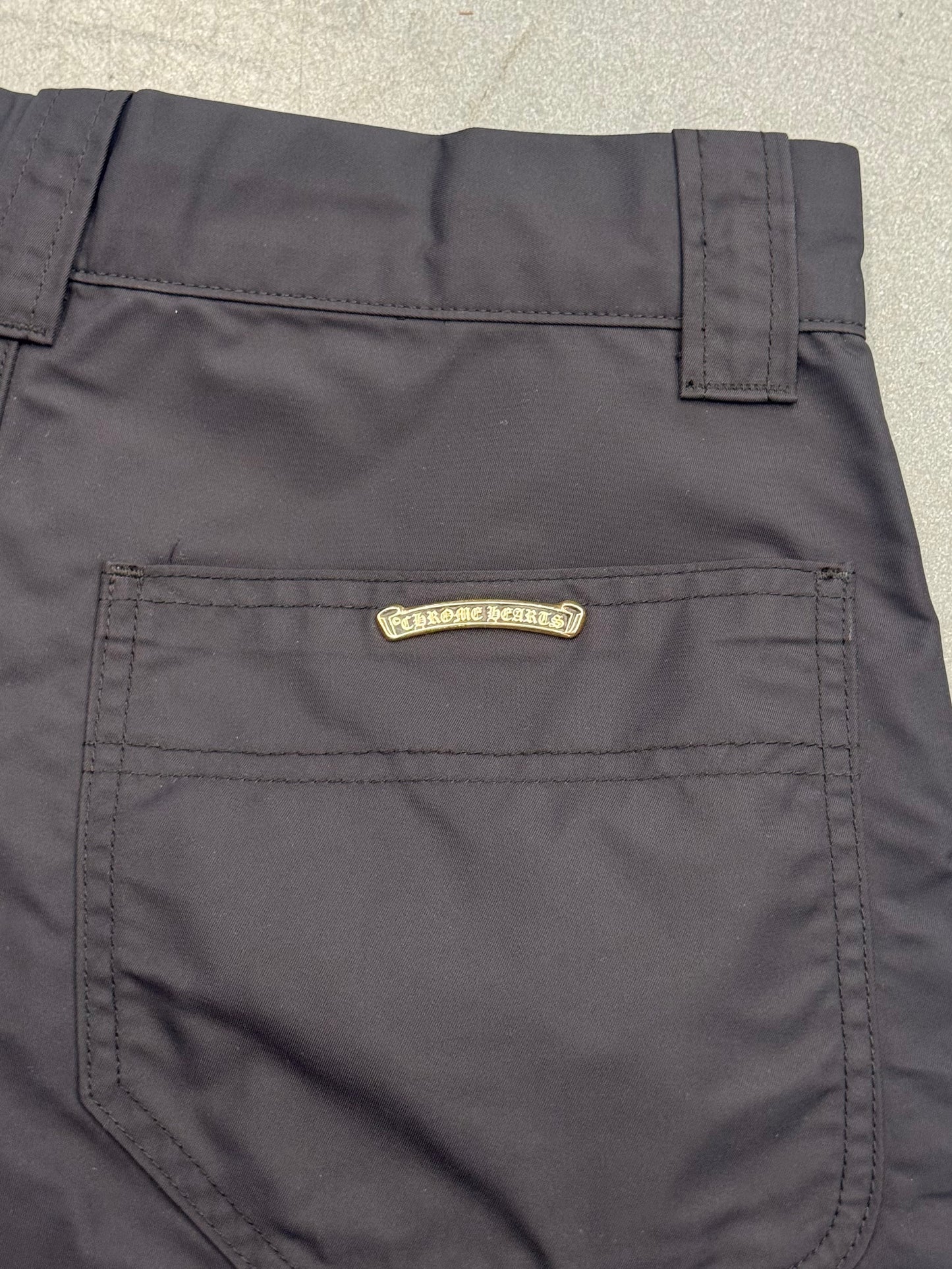 CHROME HEARTS LEATHER DOUBLE KNEE NYLON SHORTS - BLACK (27)