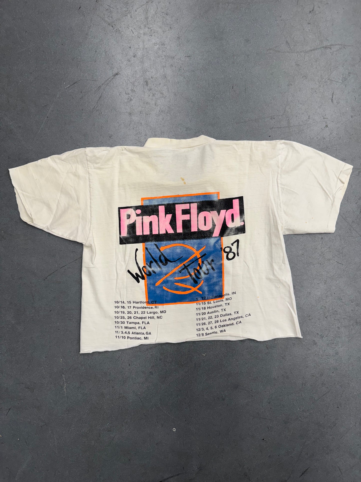 1987 PINK FLOYD "A MOMENTARY LAPSE OF REASON" WORLD TOUR CROPPED TEE (FADED TAG)