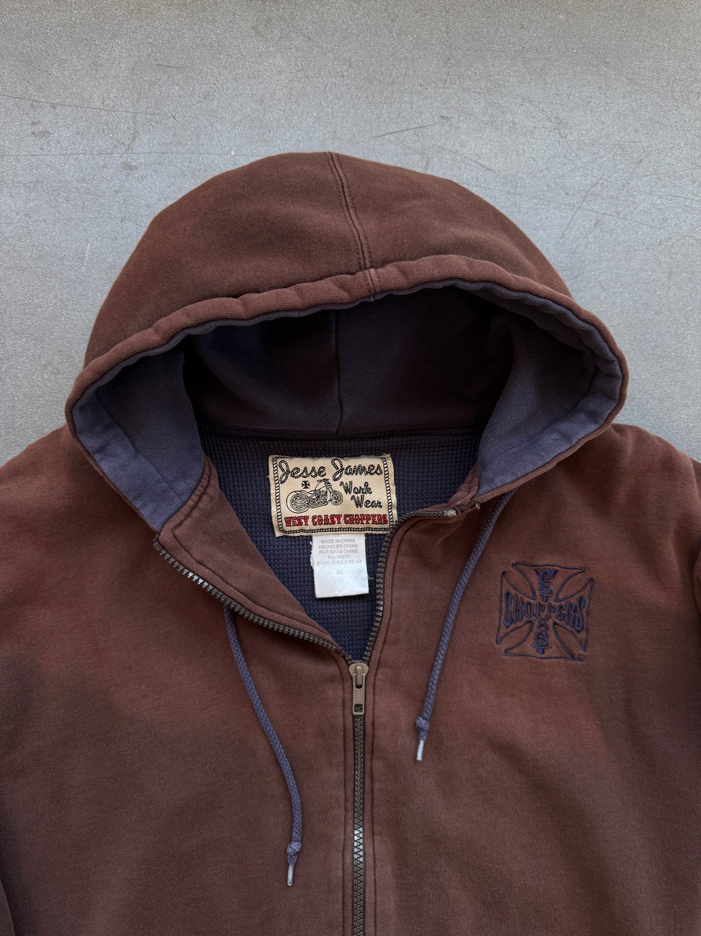 Y2K WEST COAST CHOPPERS FULL ZIP INSULATED HOODIE (JESSE JAMES WORK WEAR TAG)
