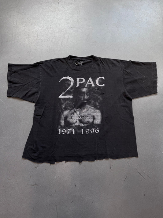 1996 2PAC '1971-1996' FADED DISTRESSED AND CROPPED MEMORIAL TEE (SILVER EDITION TAG)