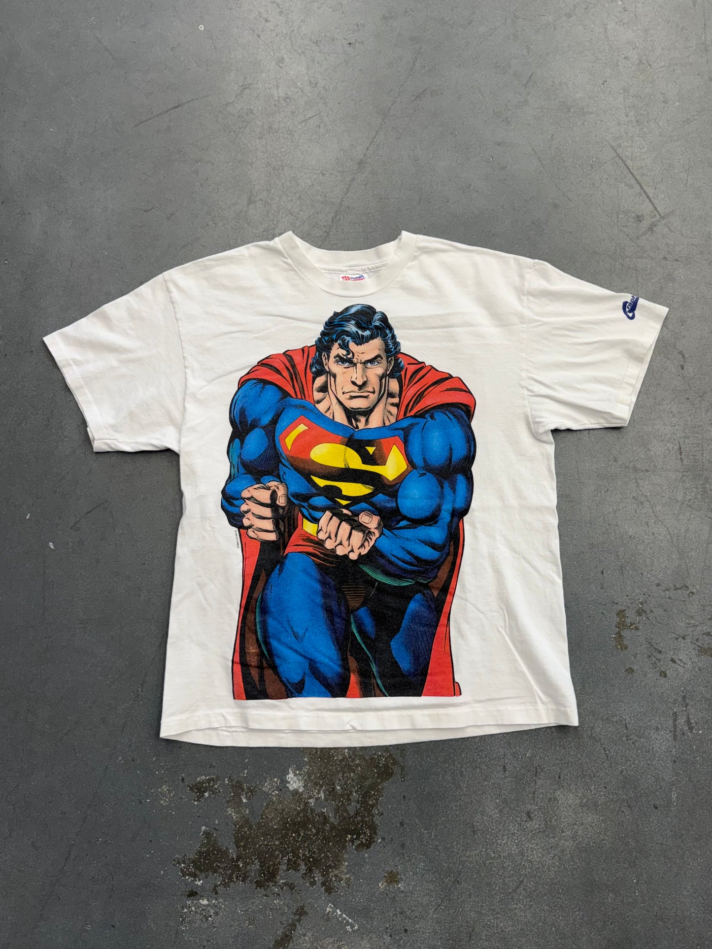 1994 SUPERMAN AND DOOMSDAY GRAFFITI TEE (HANES HEAVYWEIGHT TAG)