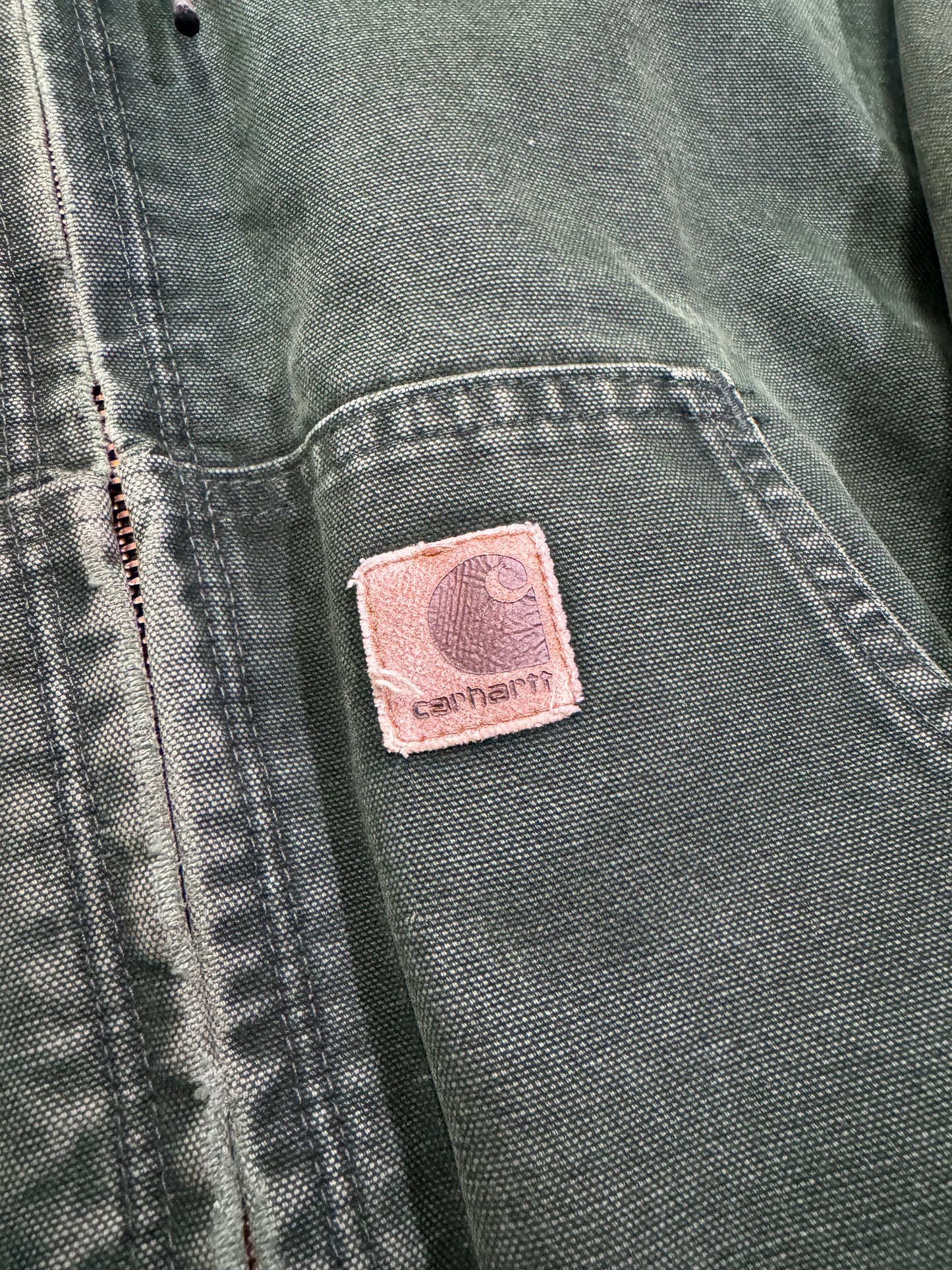 2000'S CARHARTT INSULATED CANVAS HOODIE - DARK GREEN (GREEN WAIST CUFF) (J130SPC L)