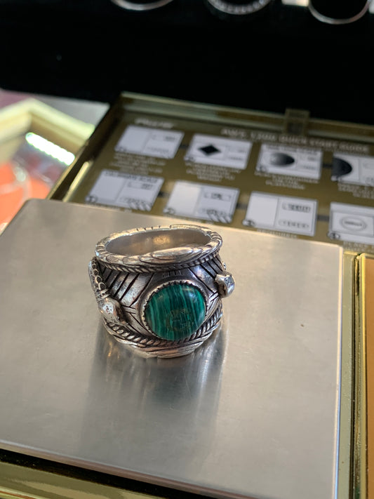 GUCCI GARDEN DOUBLE SNAKE RIGER SILVER RING WITH GREEN STONE (PRE-OWNED WITH BOX) 20.9 GRAMS