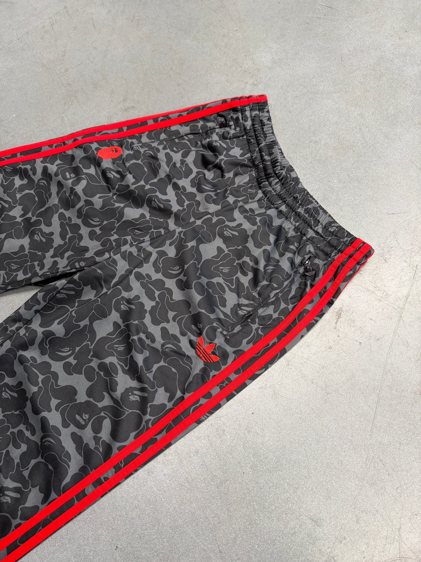 BAPE X ADIDAS ALL OVER PRINT TRACK PANTS - BLACK/RED (S) (NEW)