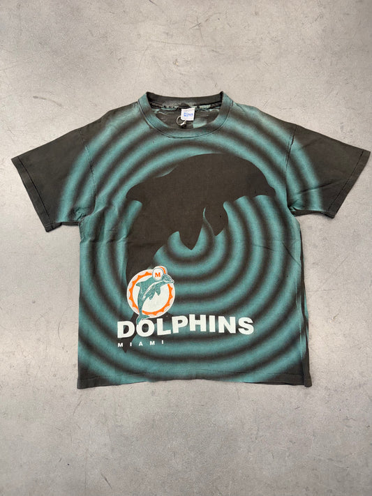 90S MIAMI DOLPHINS SHADOW SPIRAL AOP TEE (SALEM SPORTSWEAR TAG)