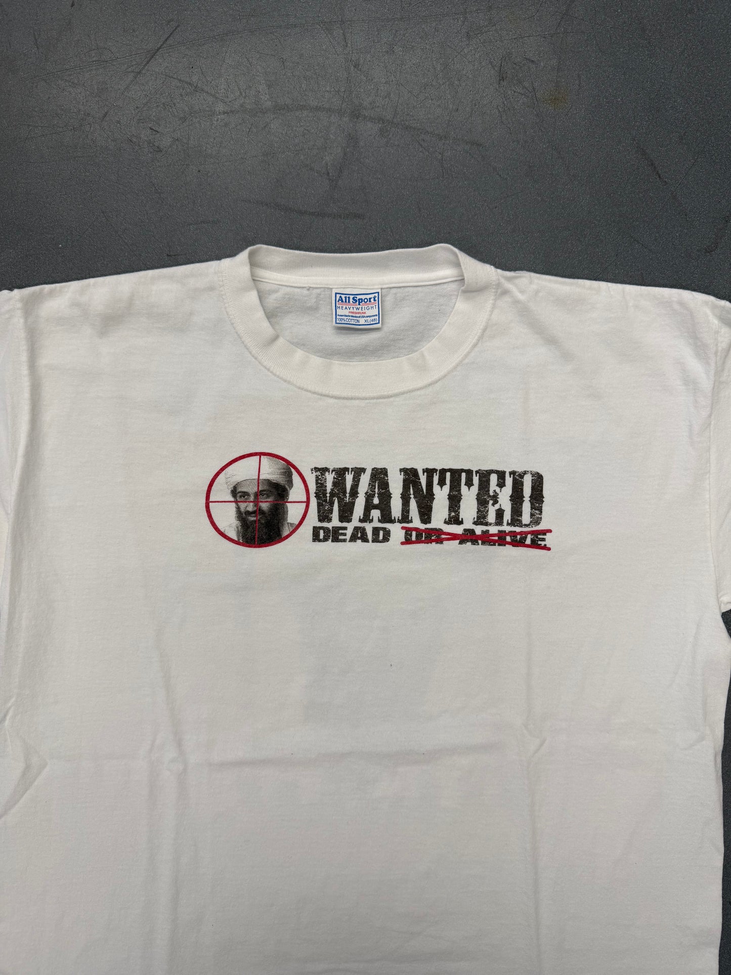 Y2K OSAMA BIN LADEN WANTED DEAD REWARD TEE (ALL SPORT TAG)