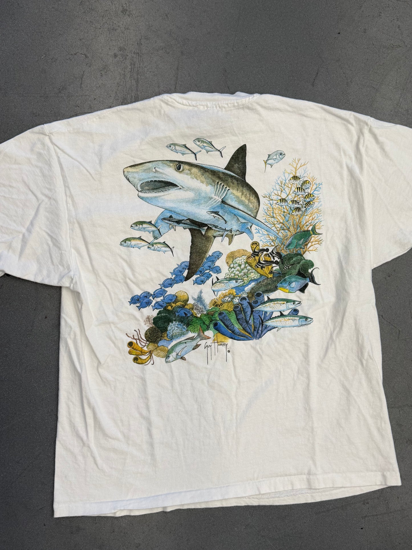 90S GUY HARVEY SHARK POCKET TEE (HANES BEEFY-T TAG)