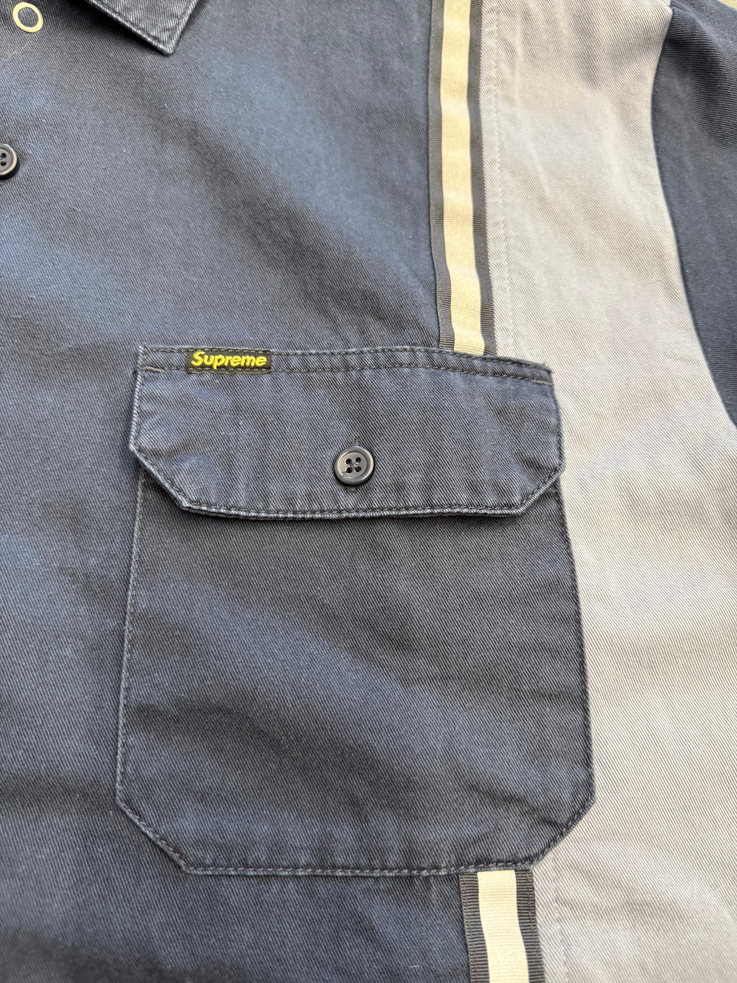 SS19 SUPREME REFLECTIVE STRIPE S/S WORK SHIRT - NAVY