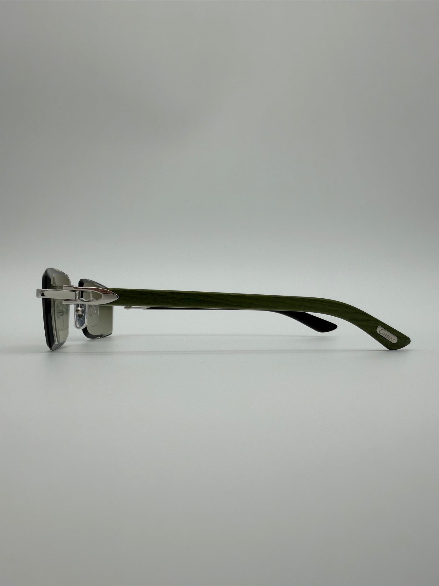 CARTIER CT0582S 005 PRECIOUS WOOD COLLECTION RIMLESS SUNGLASSES - GREEN POPLAR