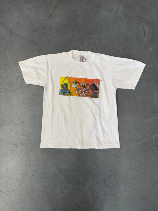 90S JAPANESE STYLE "THERE CAN BE ONLY ONE" ANIMAL SAMURAI TEE (JERZEES TAG)