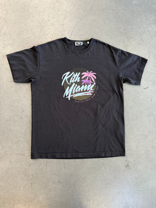 KITH MIAMI NEON SCRIPT TEE - BLACK (M)