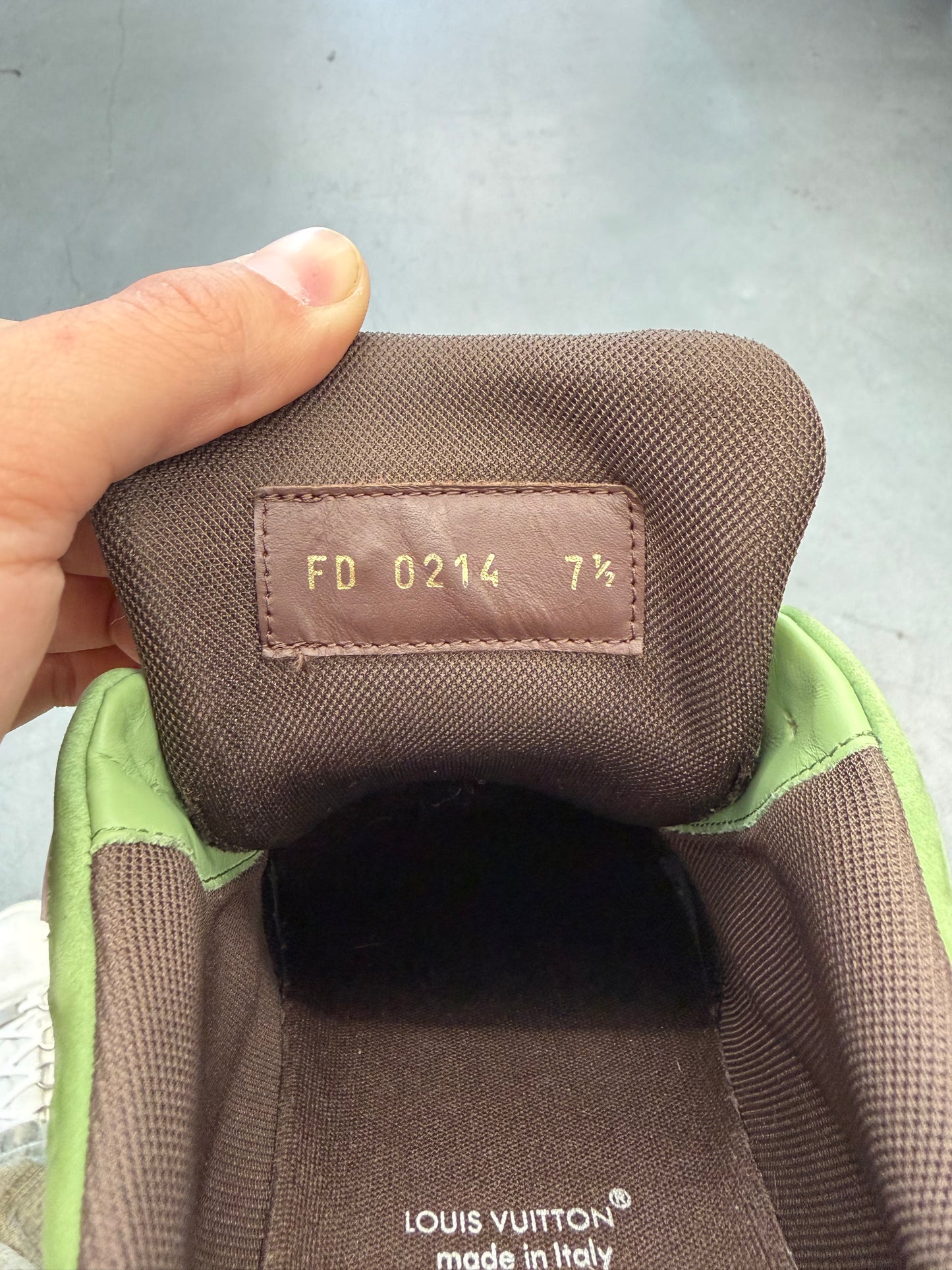 SS24 SIZE 7.5 LV LOUIS VUITTON BY TYLER THE CREATOR TRAINER - GREEN (PRE-OWNED WITH BOX)