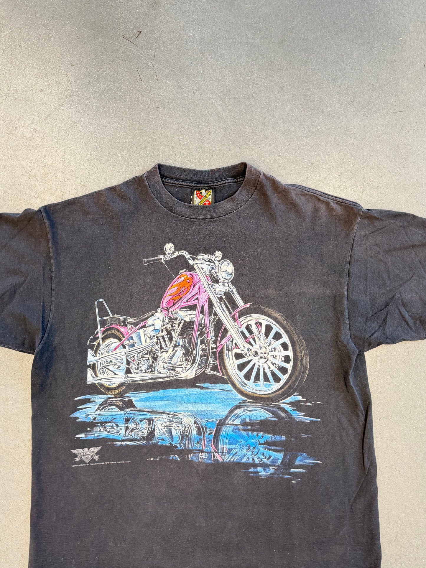 1993 AMERICAN BIKER POMPANO BEACH FLORIDA PURPLE BIKE TEE (3D EMBLEM TAG)