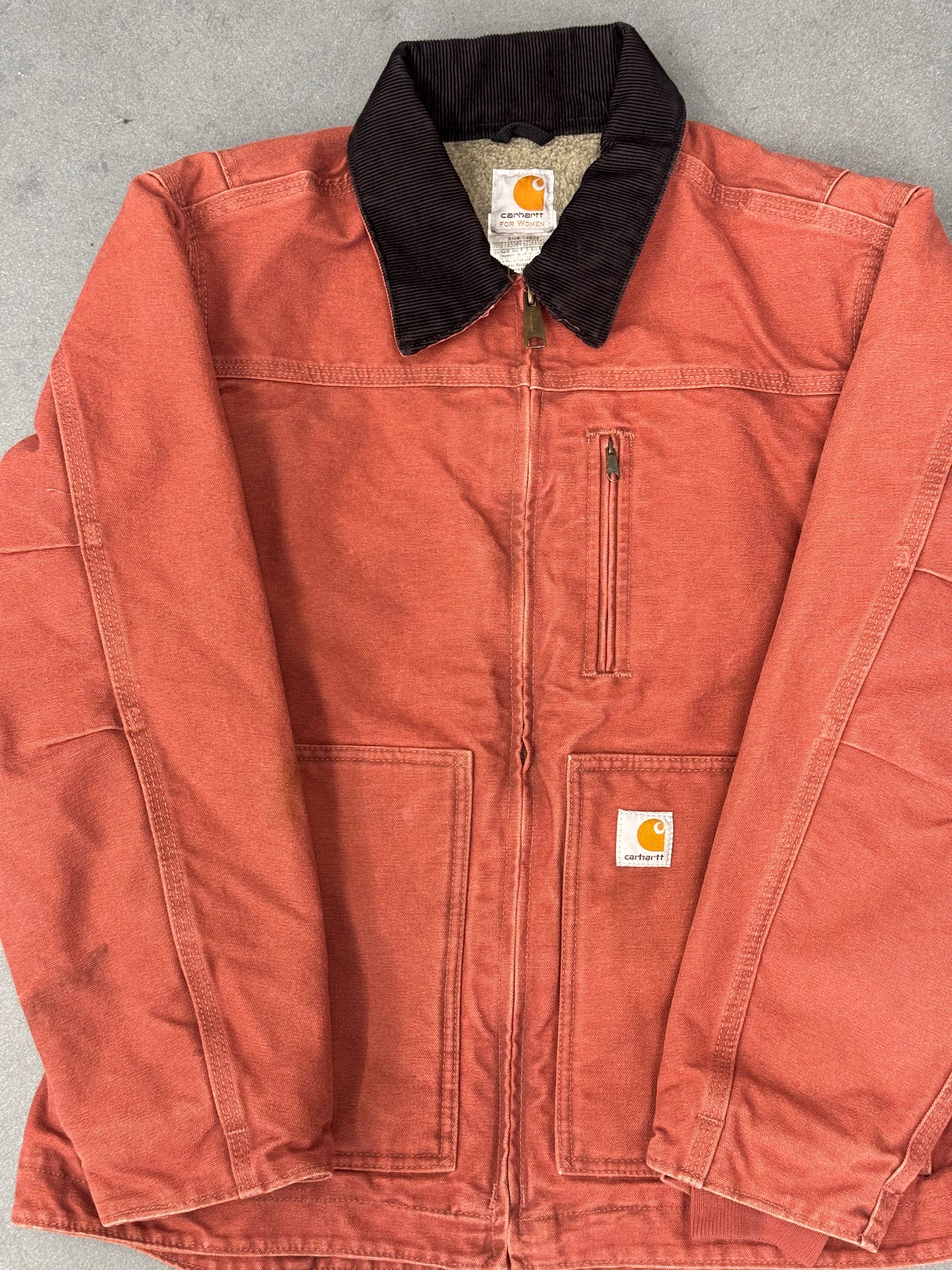 2000'S CARHARTT FOR WOMEN FLEECE-LINED CORDUROY COLLAR CANVAS WORK JACKET (WC061VRS)