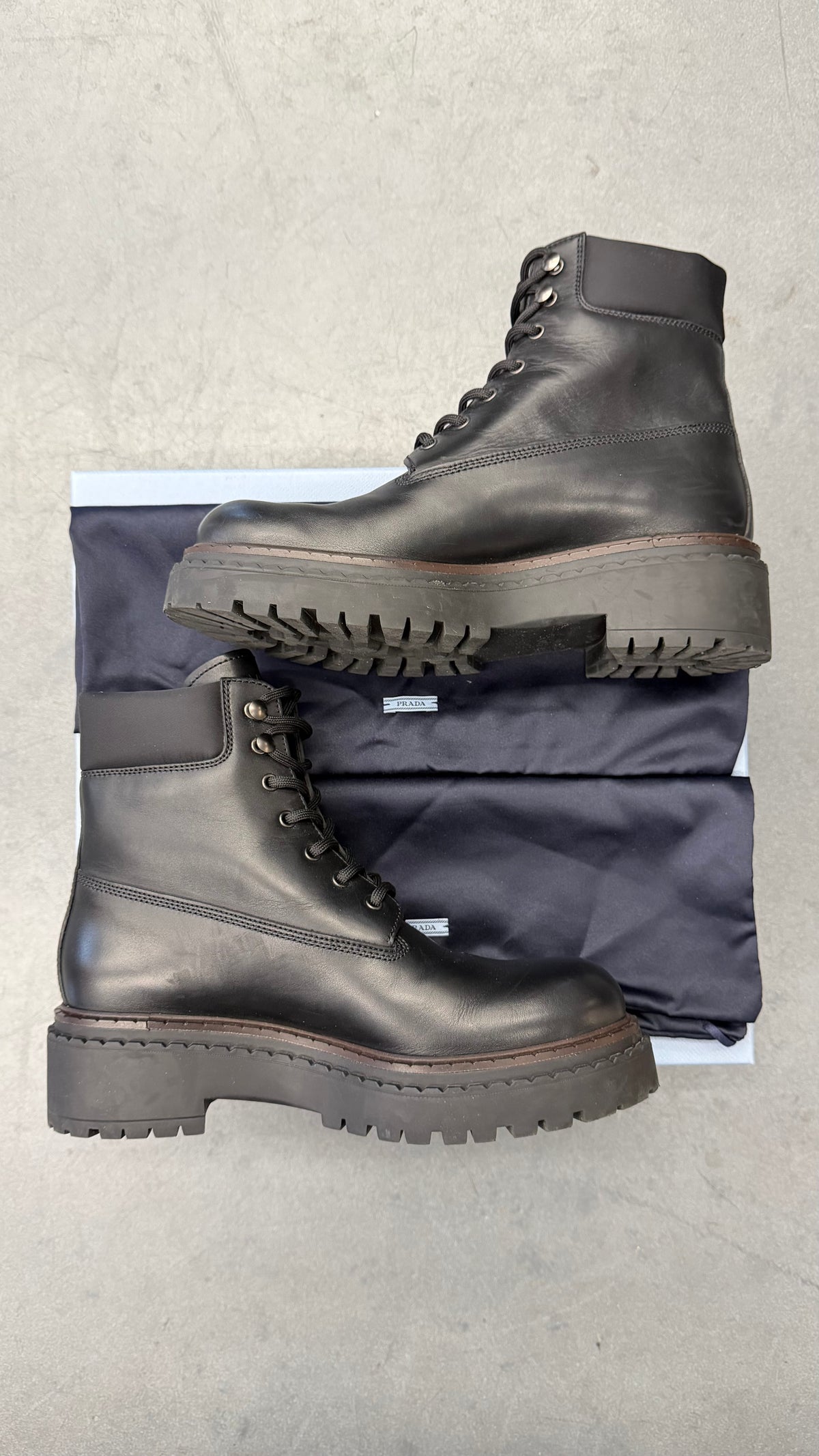 PRADA BLACK LEATHER WORK BOOTS