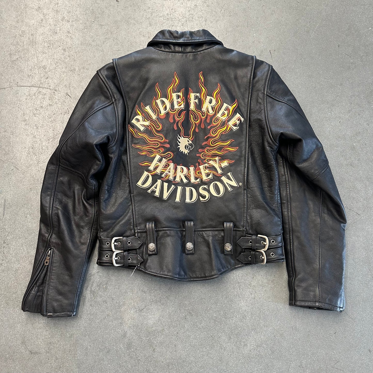 HARLEY-DAVIDSON EMBROIDERED FLAMES LEATHER JACKET