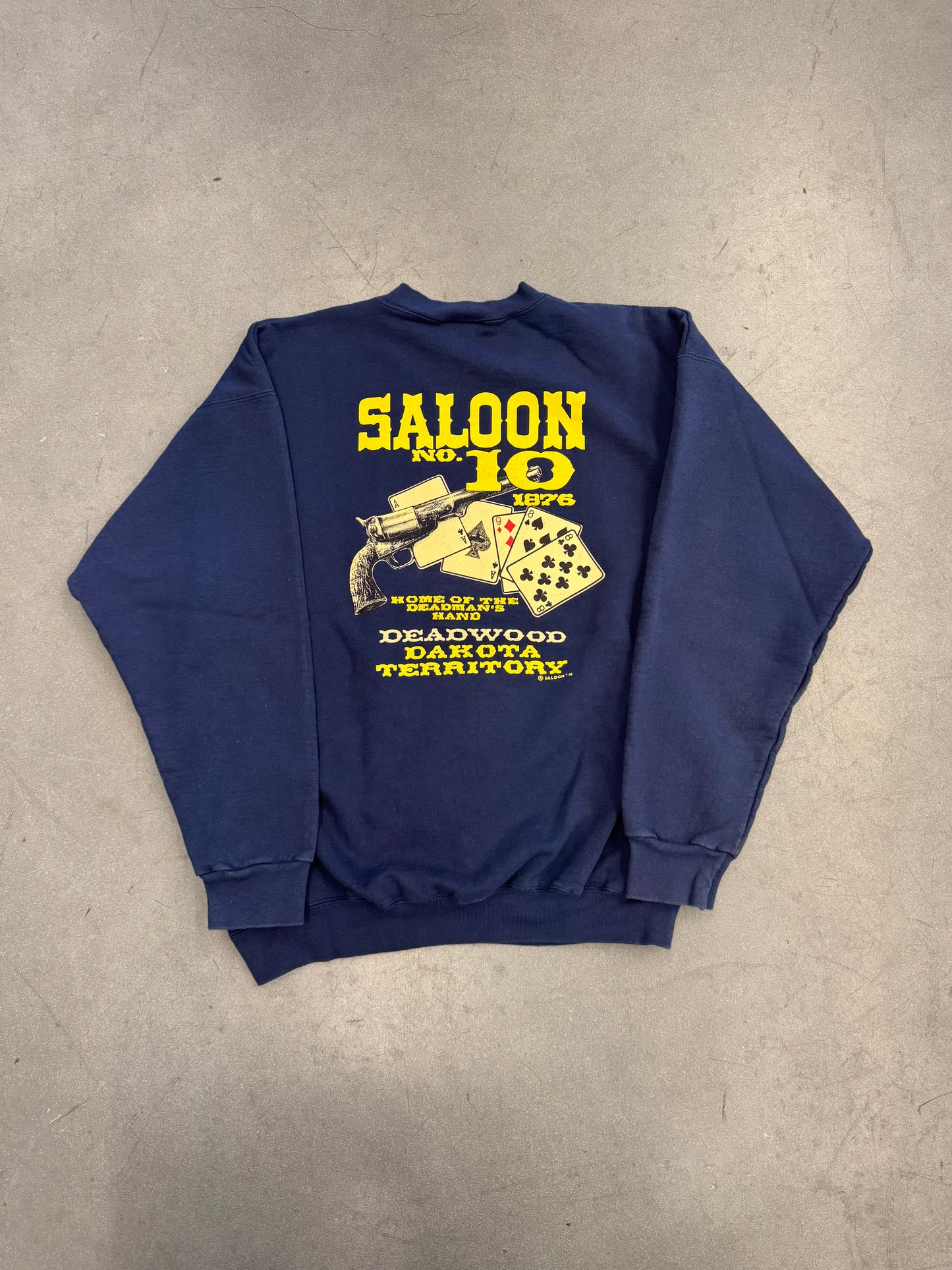 90S SALOON NO. 10 "HOME OF THE DEADMAN'S HAND" CREWNECK (HANES TAG)