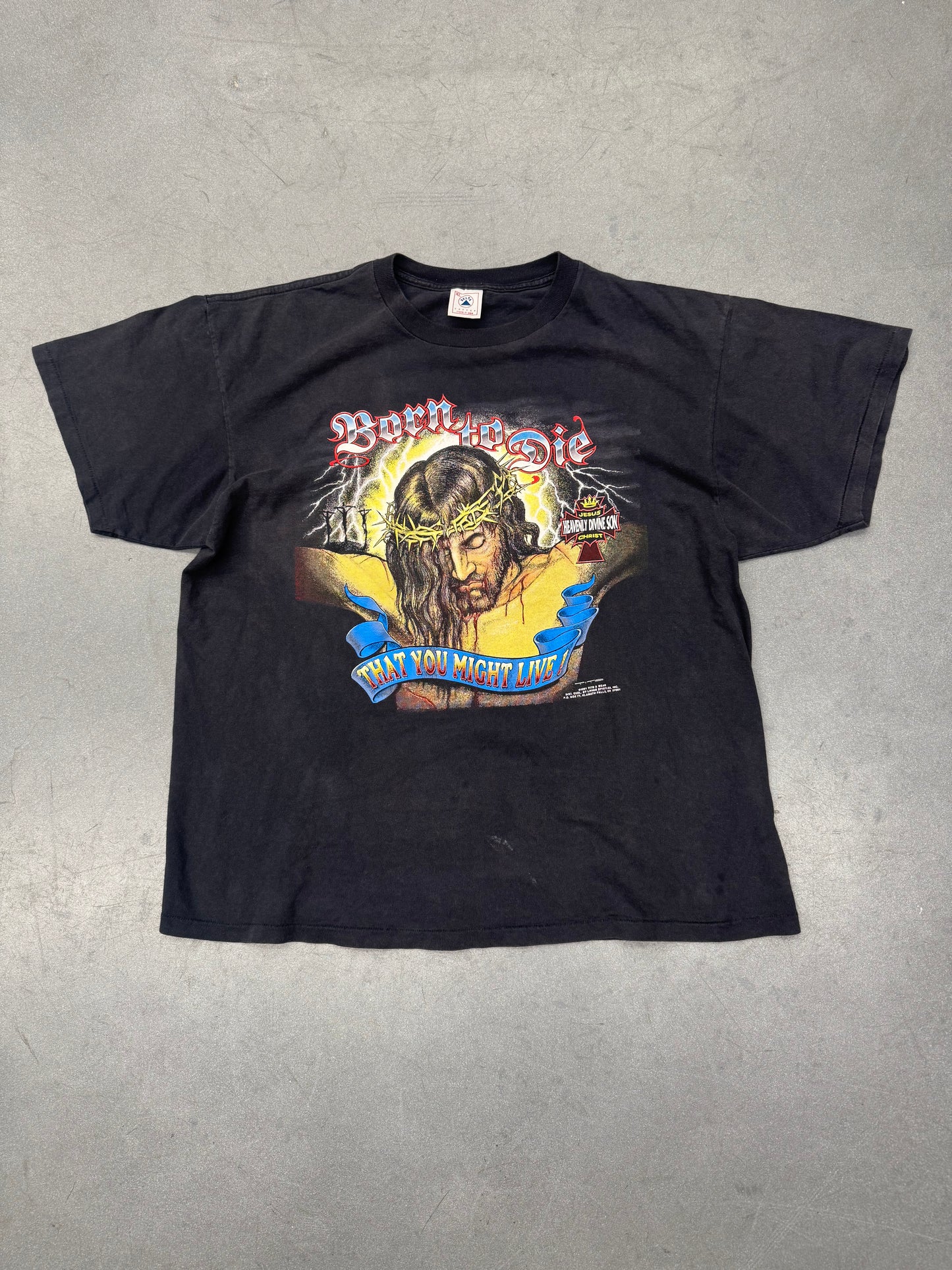 1991 JESUS HEAVENLY DIVINE " BORN TO DIE" WORSHIP THE BEST TEE (DELTA TAG)