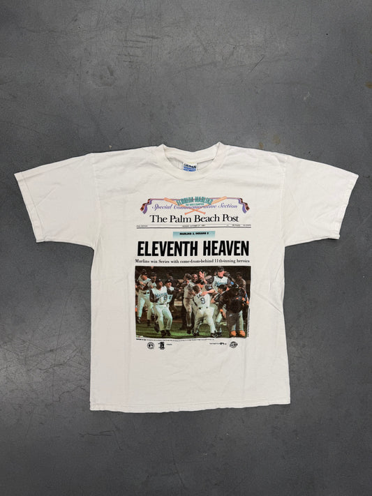 1997 FLORIDA MARLINS THE PALM BEACH POST ELEVENTH HEAVEN NEWSPAPER SHIRT (GILDAN ACTIVEWEAR TAG)