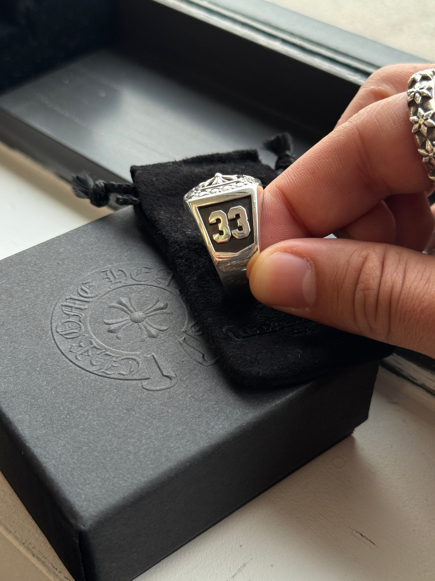 CHROME HEARTS DIAMOND CHAMPION SILVER RING 33 LARGE (SIZE 12) (36.1 GRAMS) (NEW)