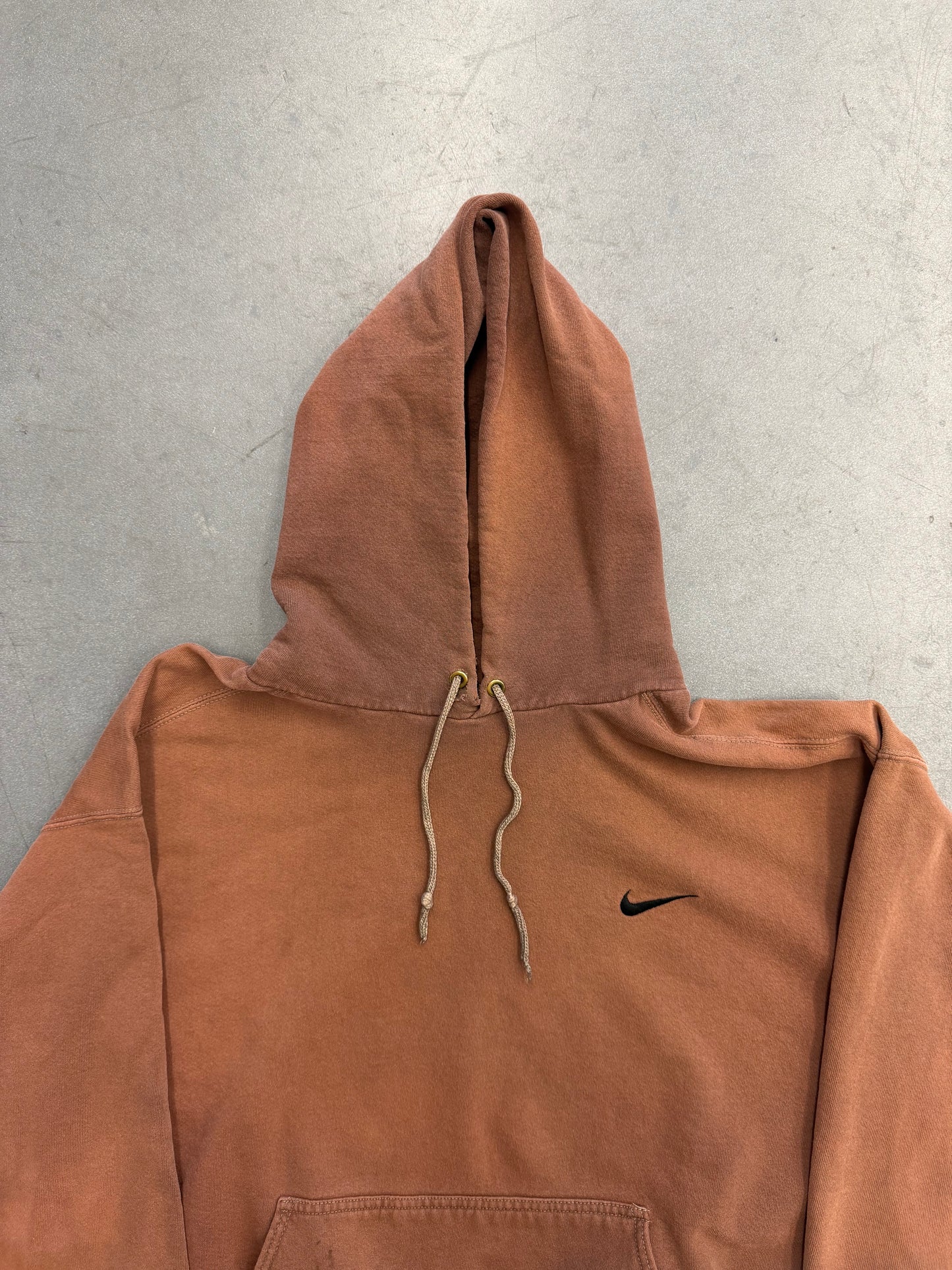 90S NIKE SIDE SWOOSH PULLOVER HOODIE - BROWN (NIKE RED SWOOSH TAG)