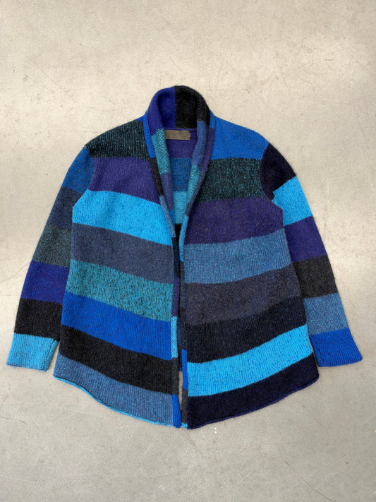 2010S THE ELDER STATESMAN MULTI-STRIPE 100% CASHMERE SMOKING JACKET CARDIGAN