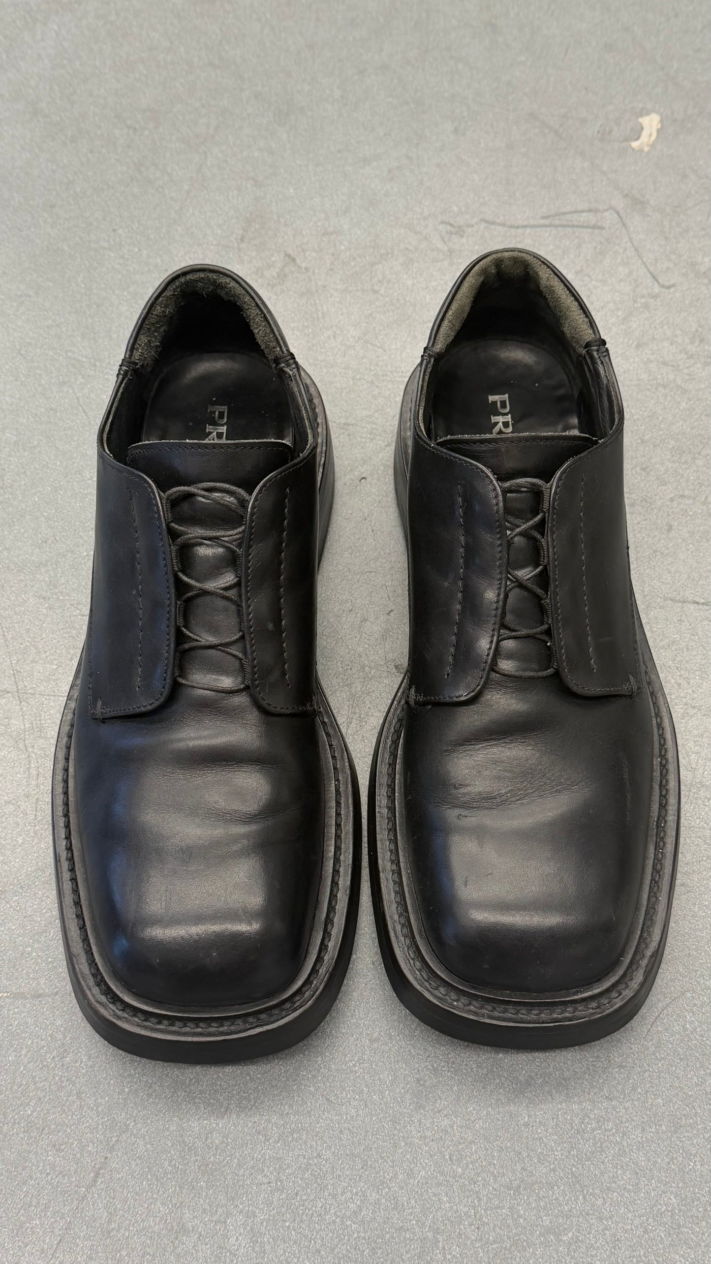 PRADA LEATHER OXFORD LACE UP LOAFERS (NO BOX)