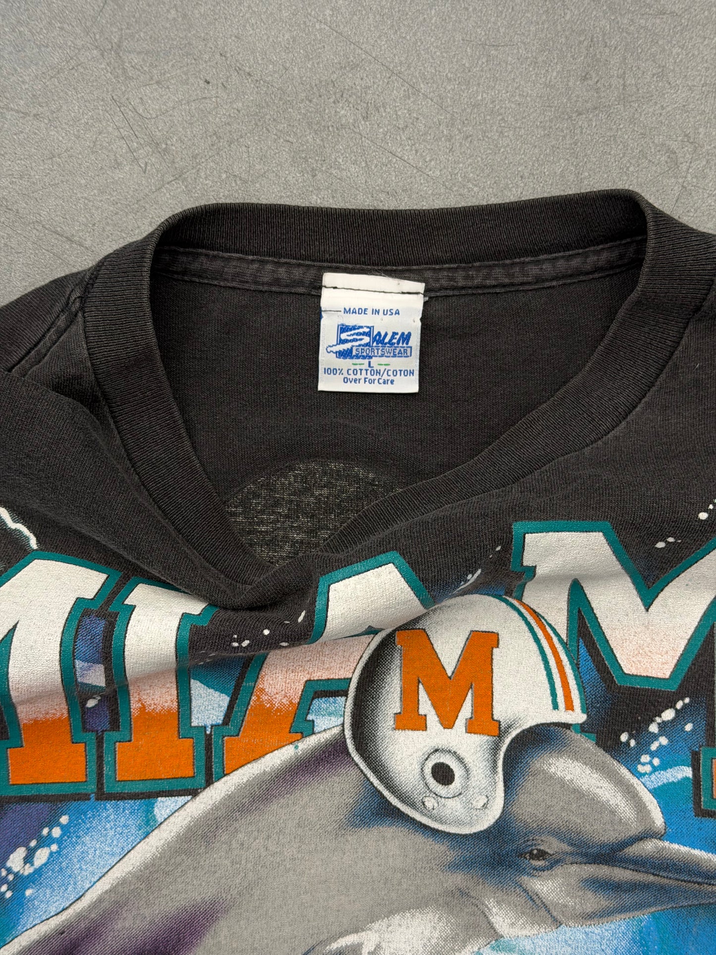 1993 MIAMI DOLPHINS SALEM LIGHTNING AMERICAN THUNDER TEE (SALEM SPORTSWEAR TAG)