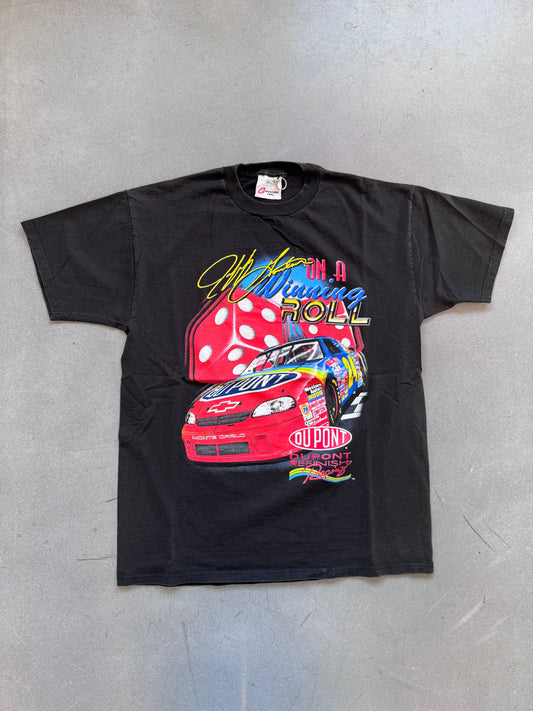 1998 JEFF GORDON ON A WINNING ROLL DUPONT 24 NASCAR "NOTHIN' LUCKY ABOUT IT" TEE (SALEM TAG)