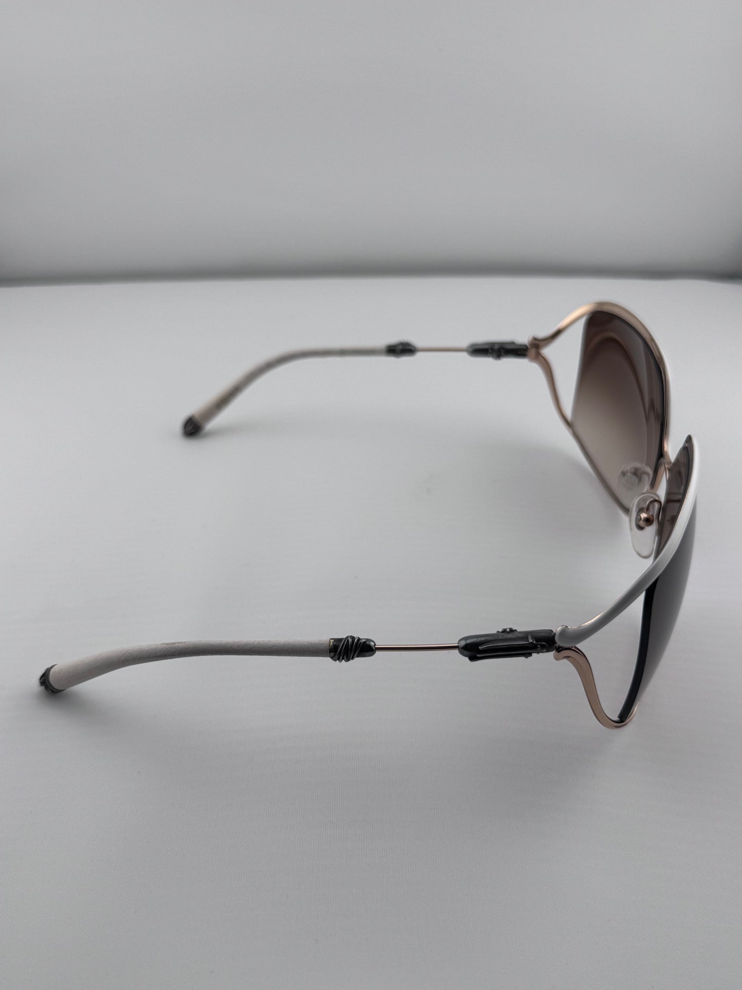 CHROME HEARTS BUTTFLUX SUNGLASSES (SILVER + LEATHER HANDLES)