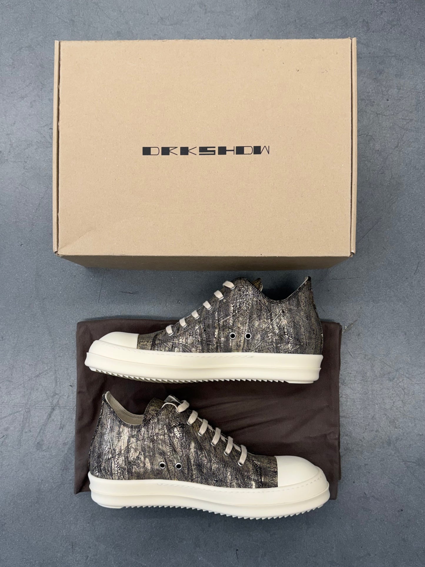 RICK OWENS DRKSHDW LOW-TOP  RAMONES SNEAKS - DARK GOLD