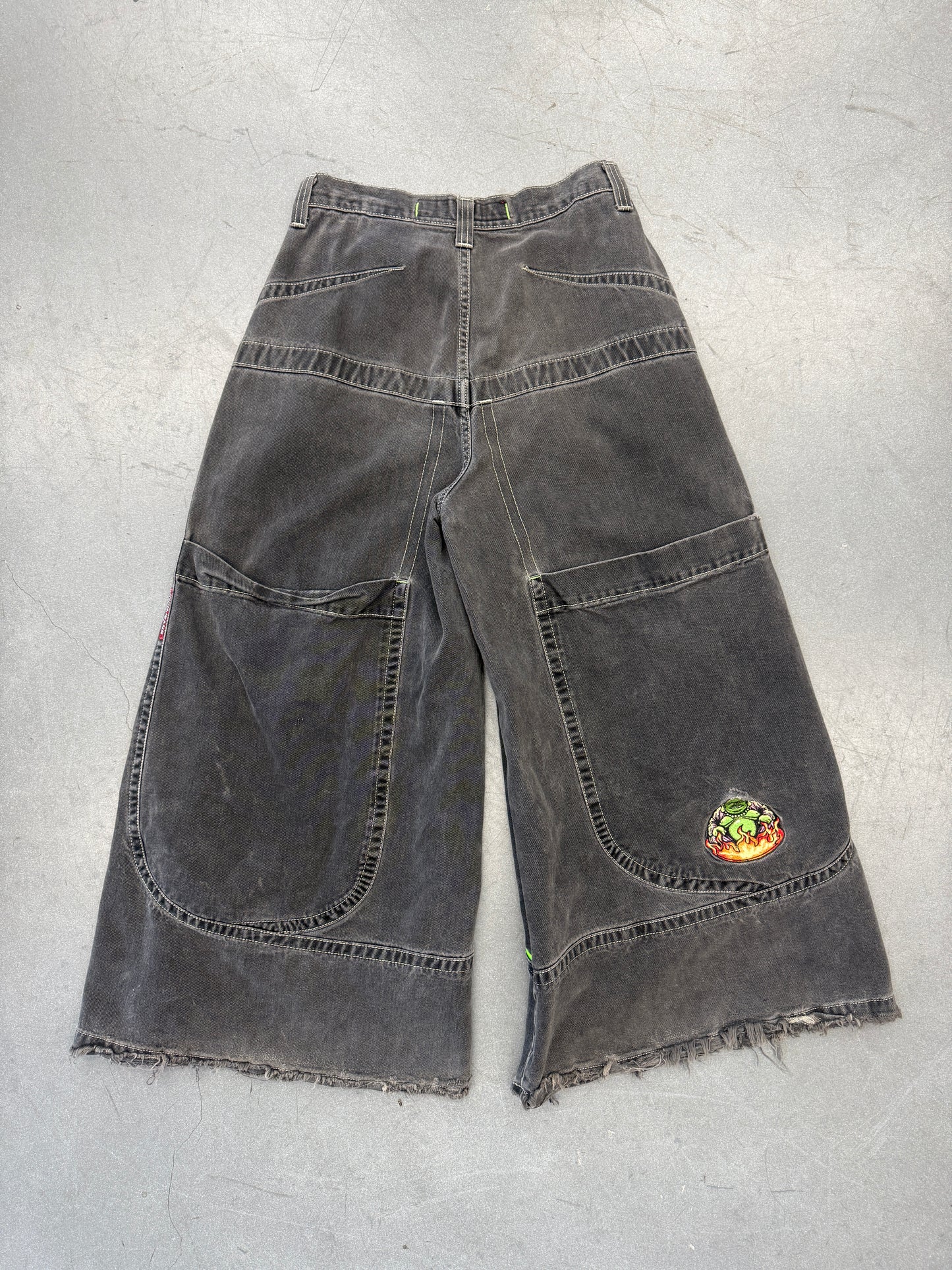 Y2K JNCO GREEN PIPELINE BLACK BAGGY DENIM FLAMING BUDDHA