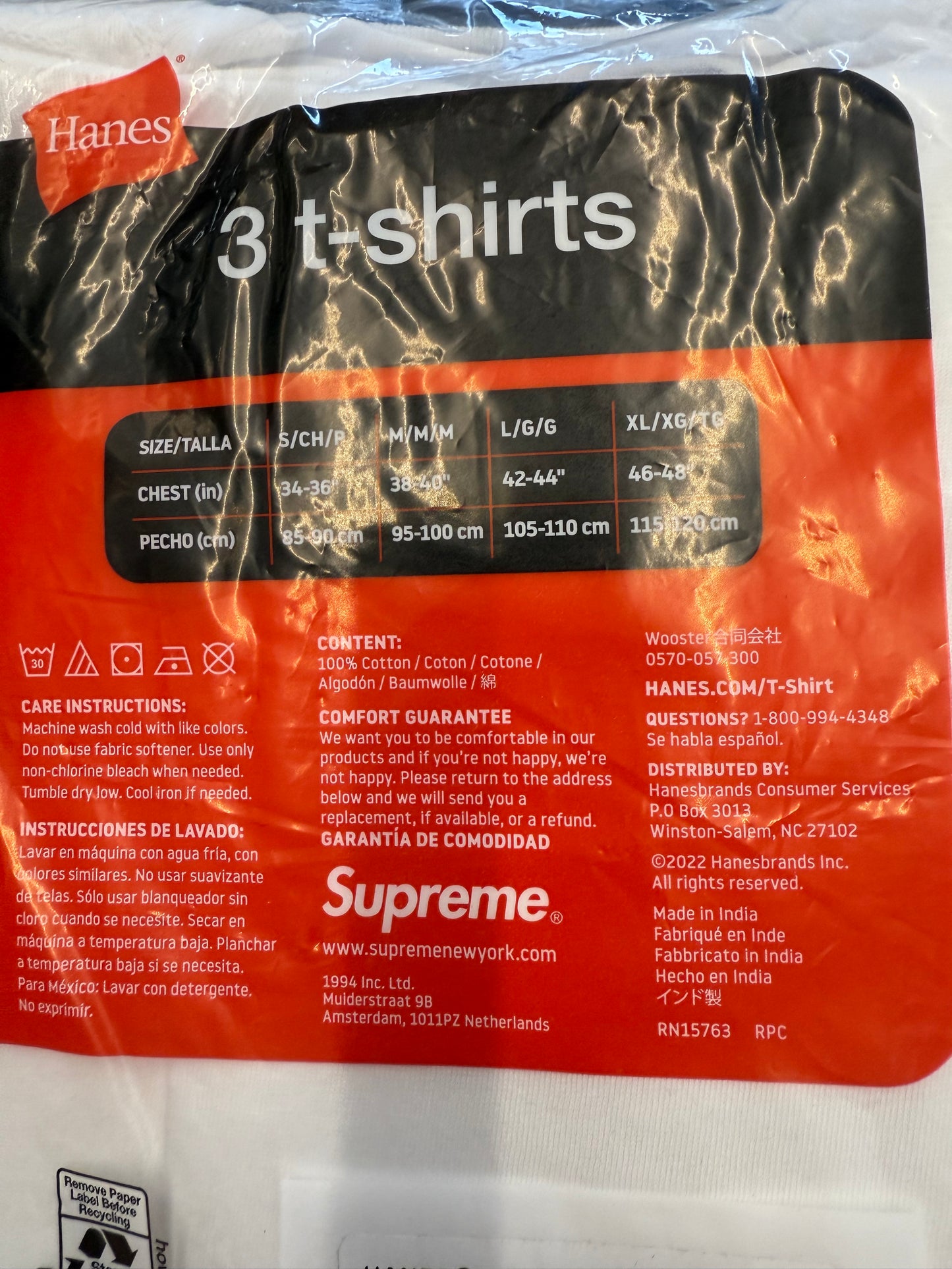SUPREME HANES TAGLESS T-SHIRTS WHITE 3 PACK (S)