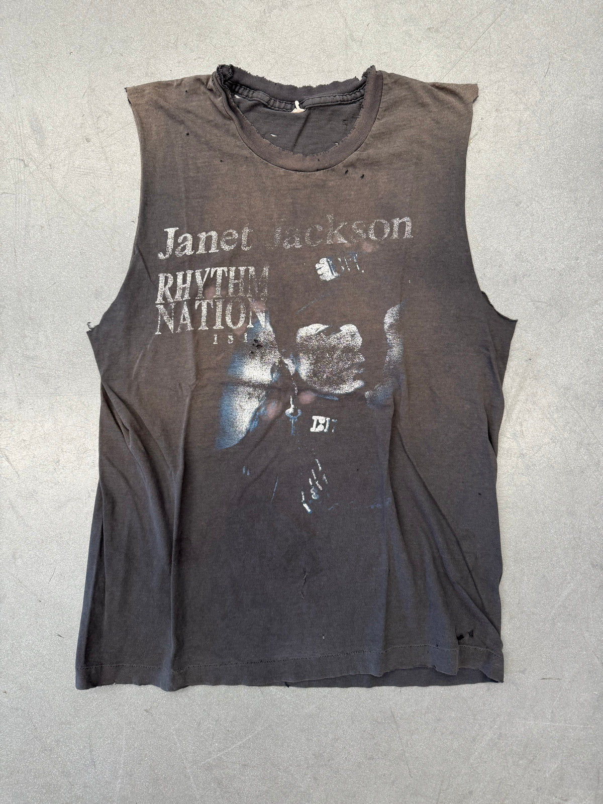 1990 JANET JACKSON RHYTHM NATION EUROPEAN TOUR DISTRESSED CUT-OFF TEE