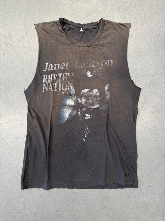 1990 JANET JACKSON RHYTHM NATION EUROPEAN TOUR DISTRESSED CUT-OFF TEE