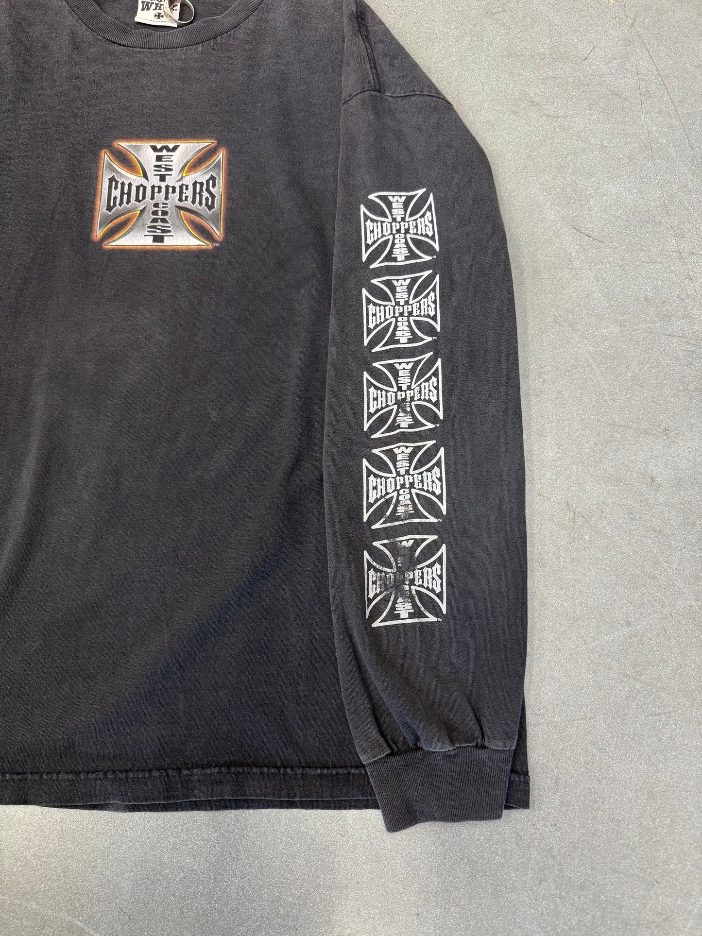 00S WEST COAST CHOPPERS REPEATED IRON CROSS LS TEE (JESSE WHO TAG) - L/XL