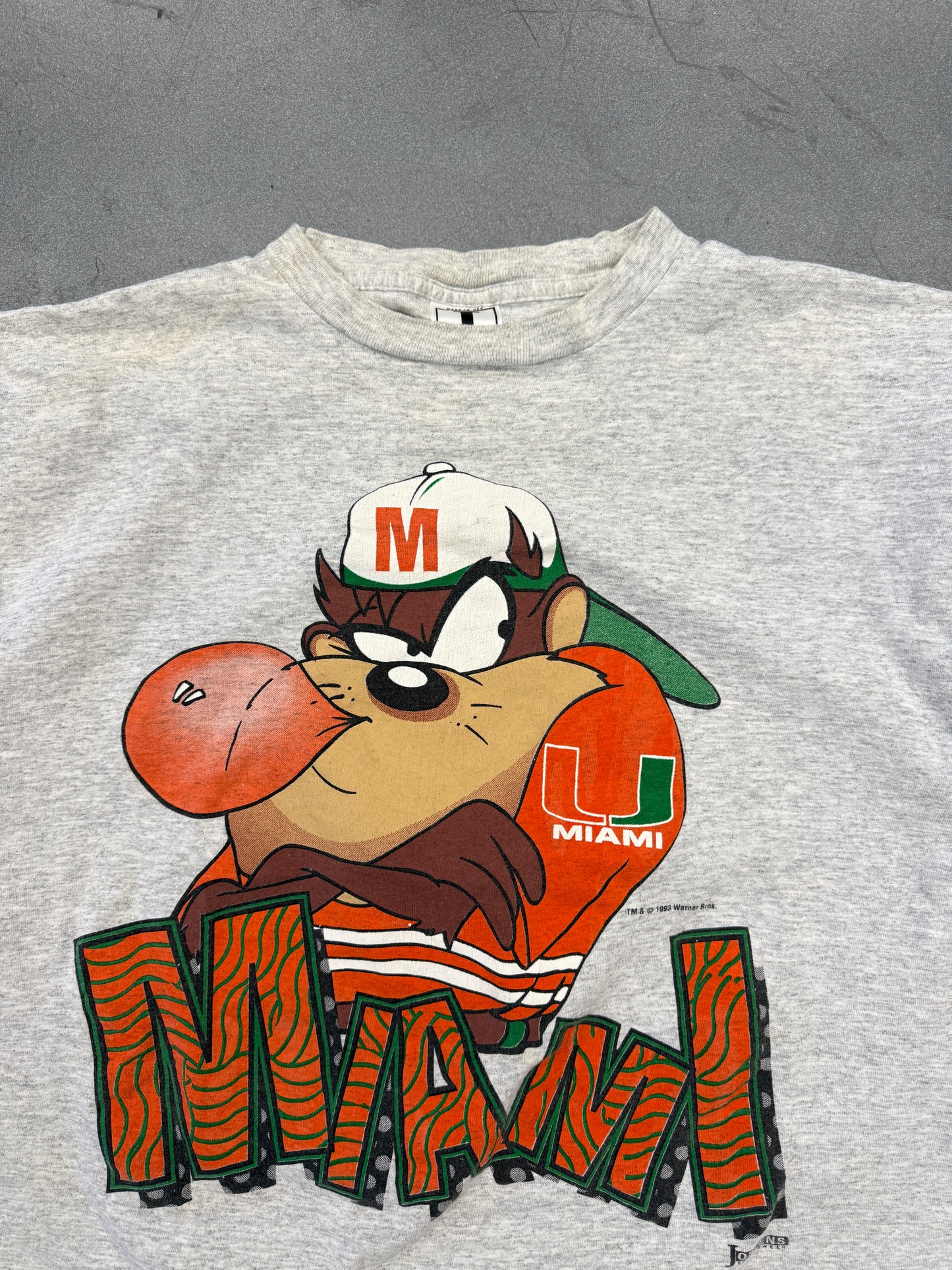 1993 UNIVERSITY OF MIAMI TAZ BUBBLEGUM TEE (JOSTENS TAG)