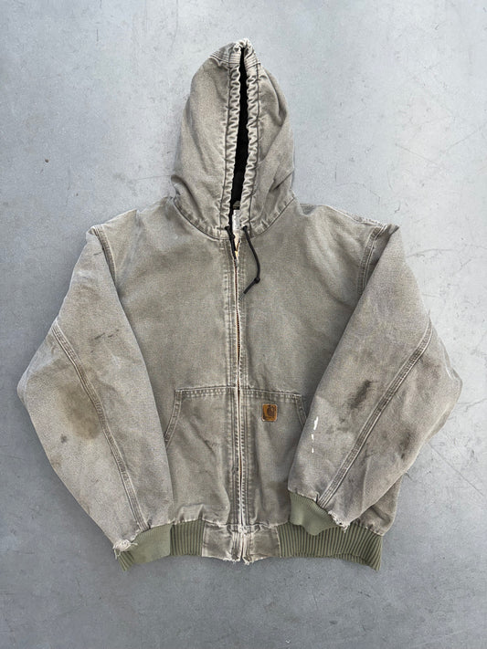 2000'S CARHARTT INSULATED CANVAS HOODIE (BROKEN ZIPPER) - GRAY (J142SAG XL)
