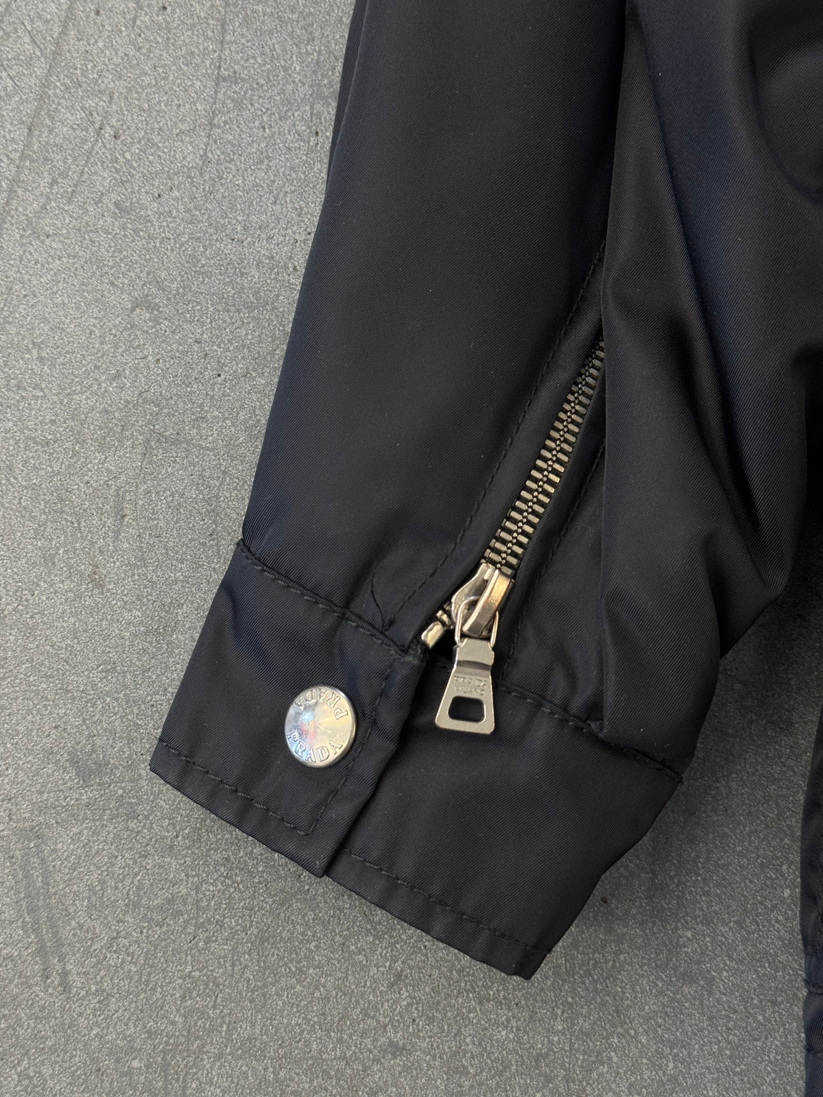 FW94 PRADA NYLON AND LEATHER COAT WITH DETACHABLE FUR COLLAR