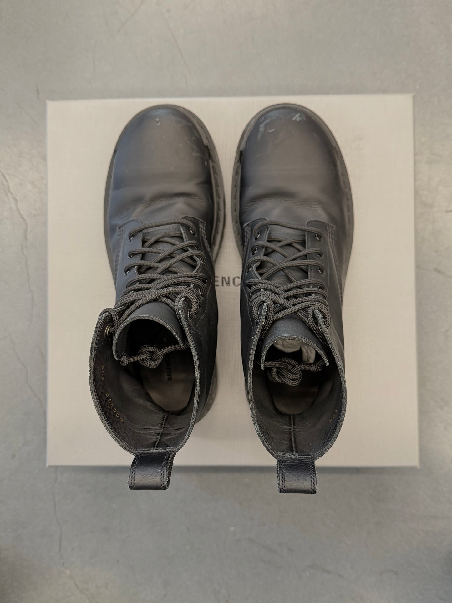 SIZE 39.5 BALENCIAGA RUBBER EFFECT LEATHER STRIKE BOOT (WITH BOX)