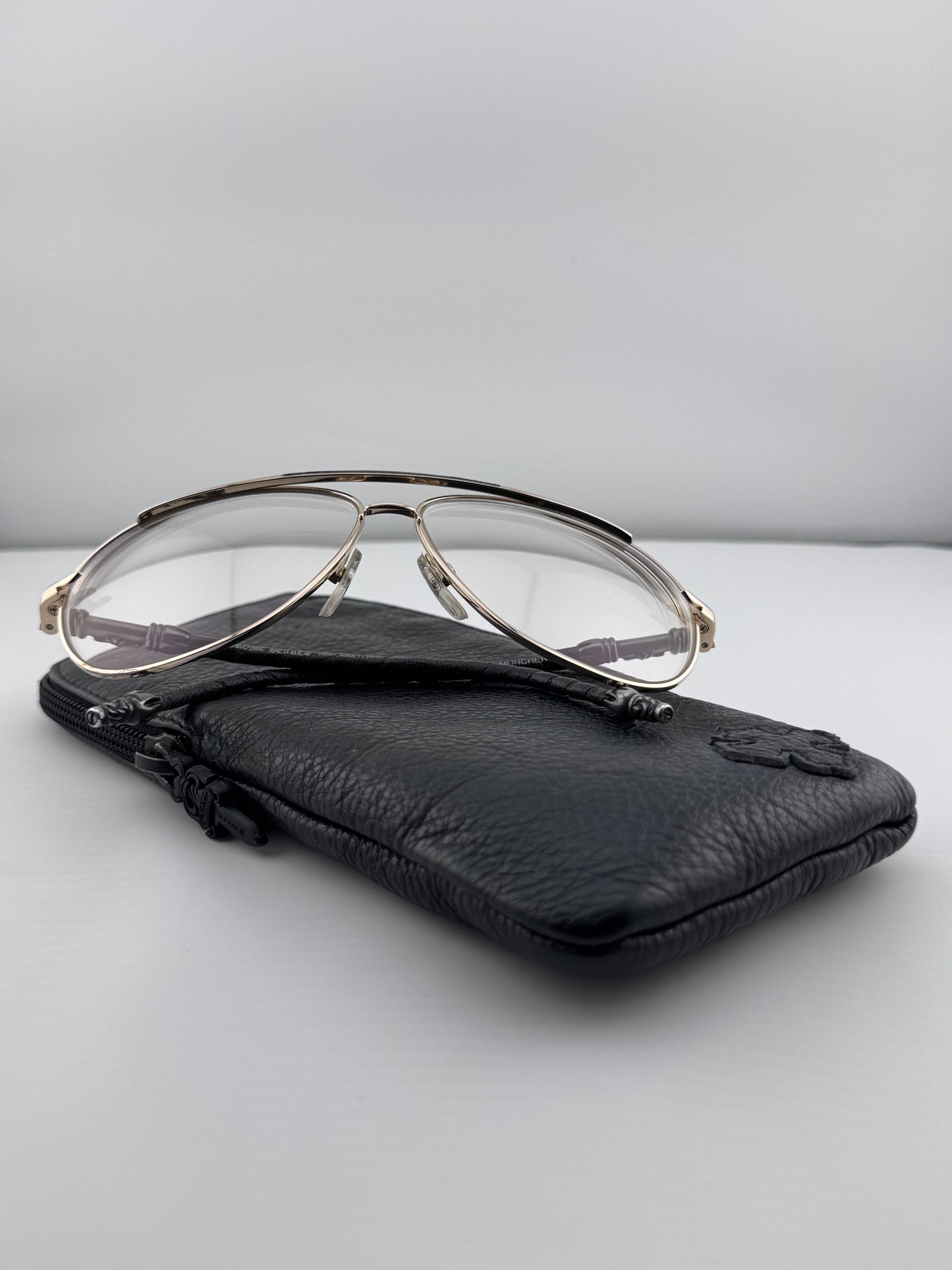 CHROME HEARTS 'MUNCHER' LEATHER HANDLES EYEGLASSES (PRE-OWNED WITH CASE)