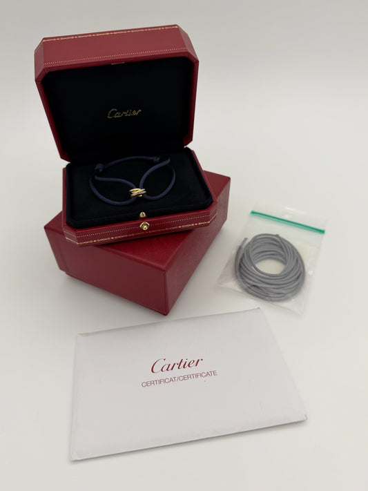 CARTIER 18K TRINITY BRACELET (WITH CASE AND COA) (ON NAVY STRING COMES WITH GREY REPLACEMENT)