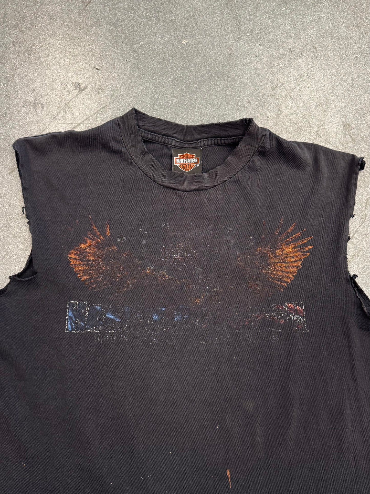 VINTAGE HARLEY-DAVIDSON EVANSVILLE, IN SMOKED CUT-OFF TEE