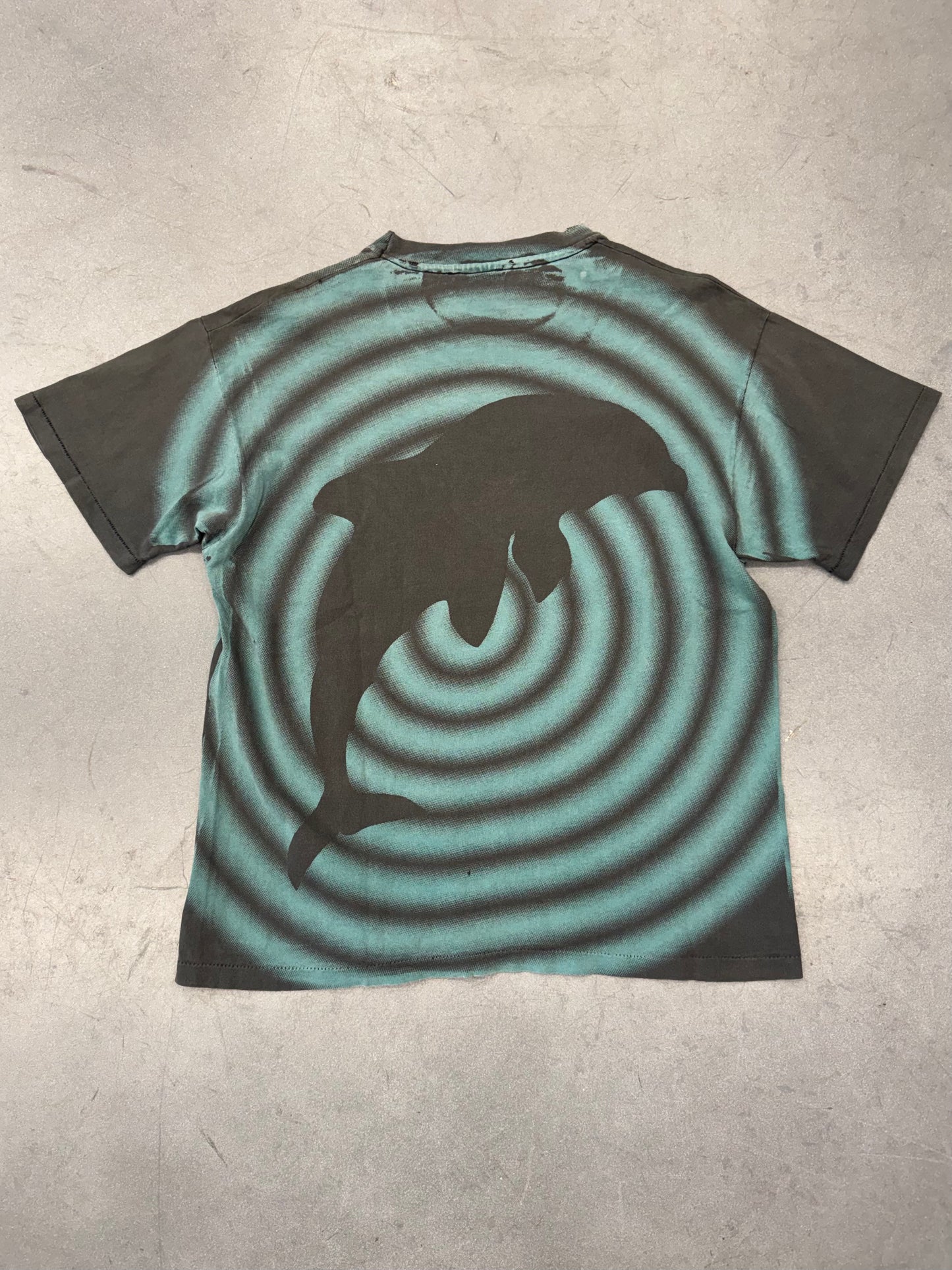 90S MIAMI DOLPHINS SHADOW SPIRAL AOP TEE (SALEM SPORTSWEAR TAG)