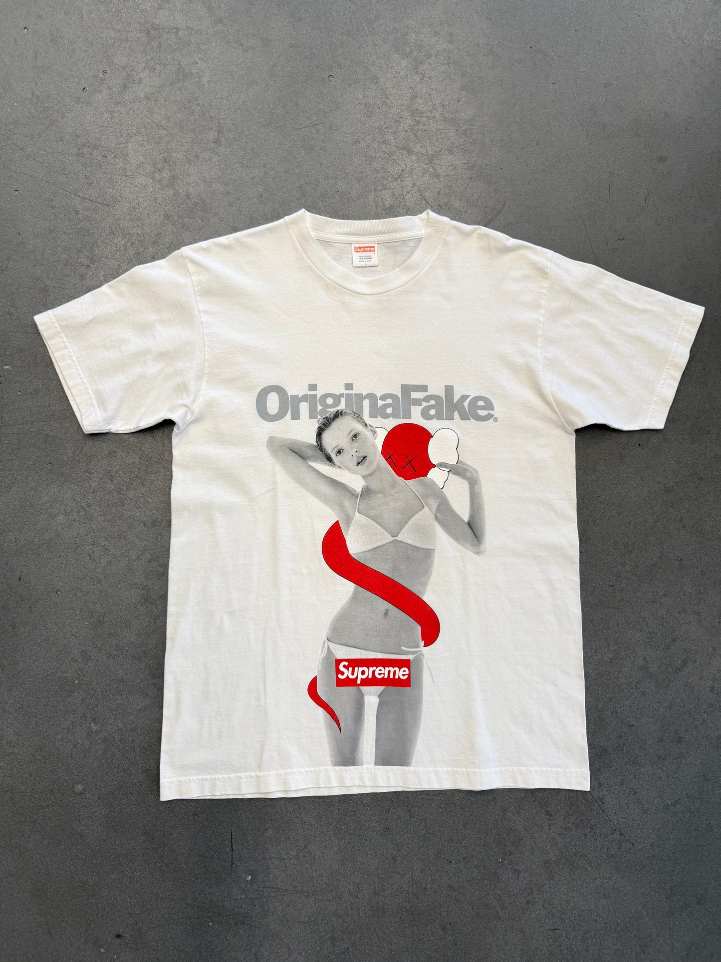 2008 SUPREME ORIGINAL FAKE KAWS KATE MOSS 10TH ANNIVERSARY TEE