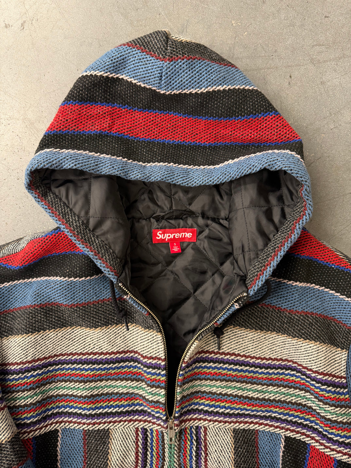 SS25 SUPREME WOVEN STRIPE HOODED JACKET - BLACK