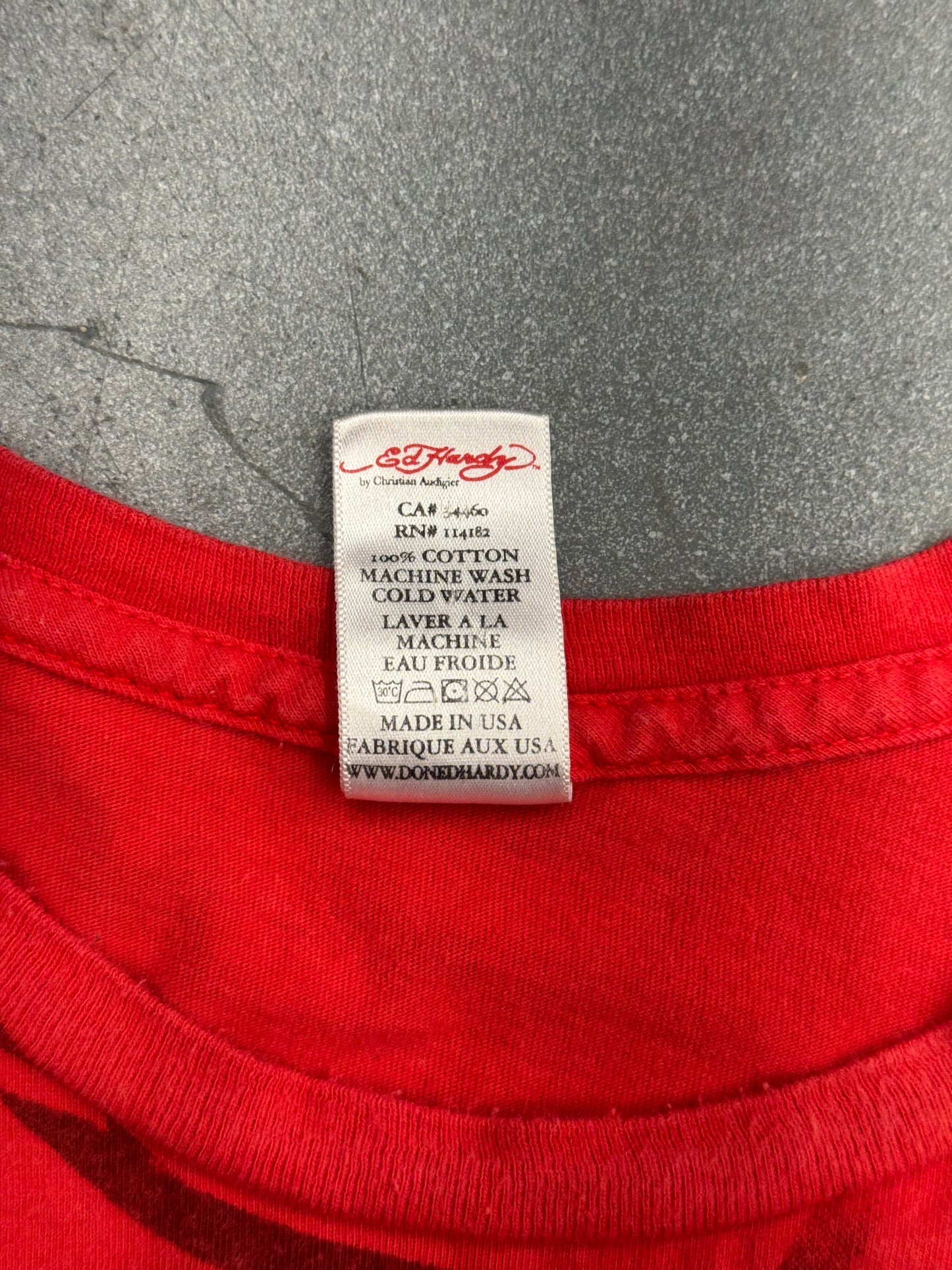 Y2K ED HARDY NEW YORK CITY RIBBON AOP TEE